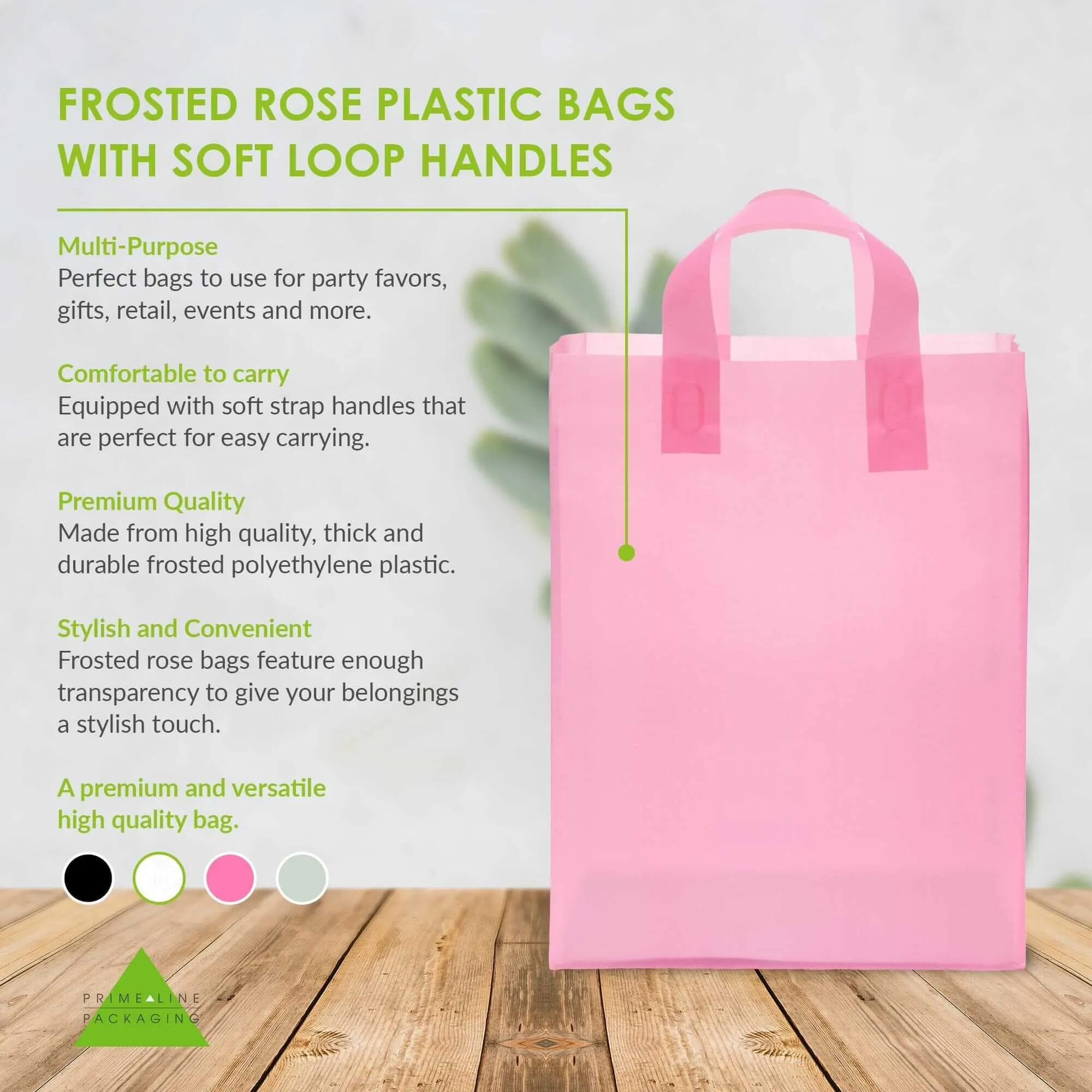 10x5x13 Medium Frosted Pink Plastic Bags with Handles