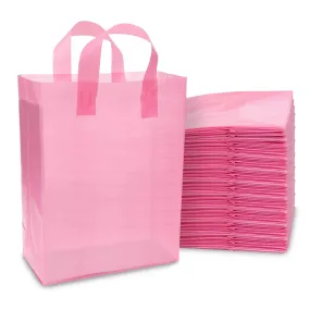 10x5x13 Medium Frosted Pink Plastic Bags with Handles