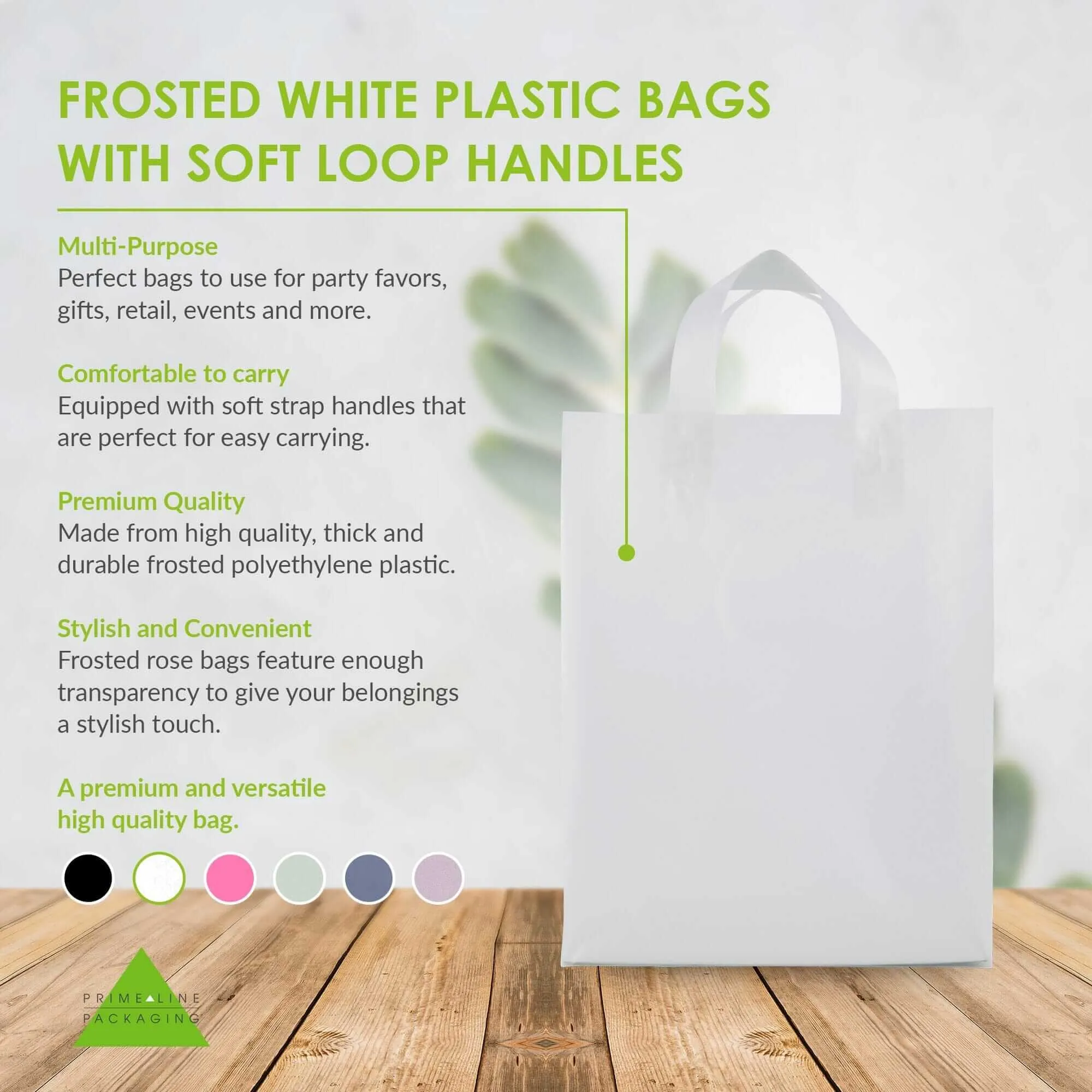 10x5x13 Medium Frosted White Plastic Bags with Handles