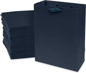 10x5x13 Medium Navy Blue Paper Bags with Ribbon Handles