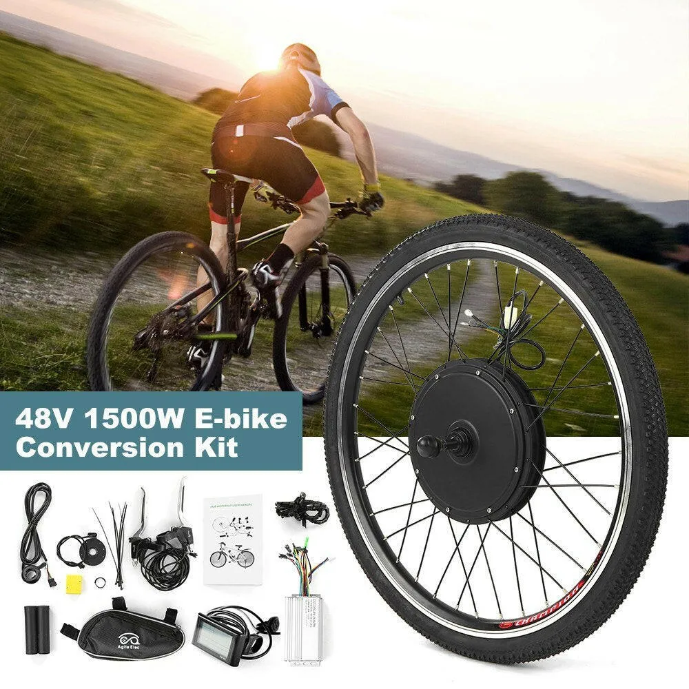 26x1.75'' Electric Bike Conversion Kit Bike Rear Wheel Hub Motor Kit 48V 1500W Powerful E-Bike LCD Display Motor Kit Brushless Controller PAS Signal Light Bike Brake Shifter Kit