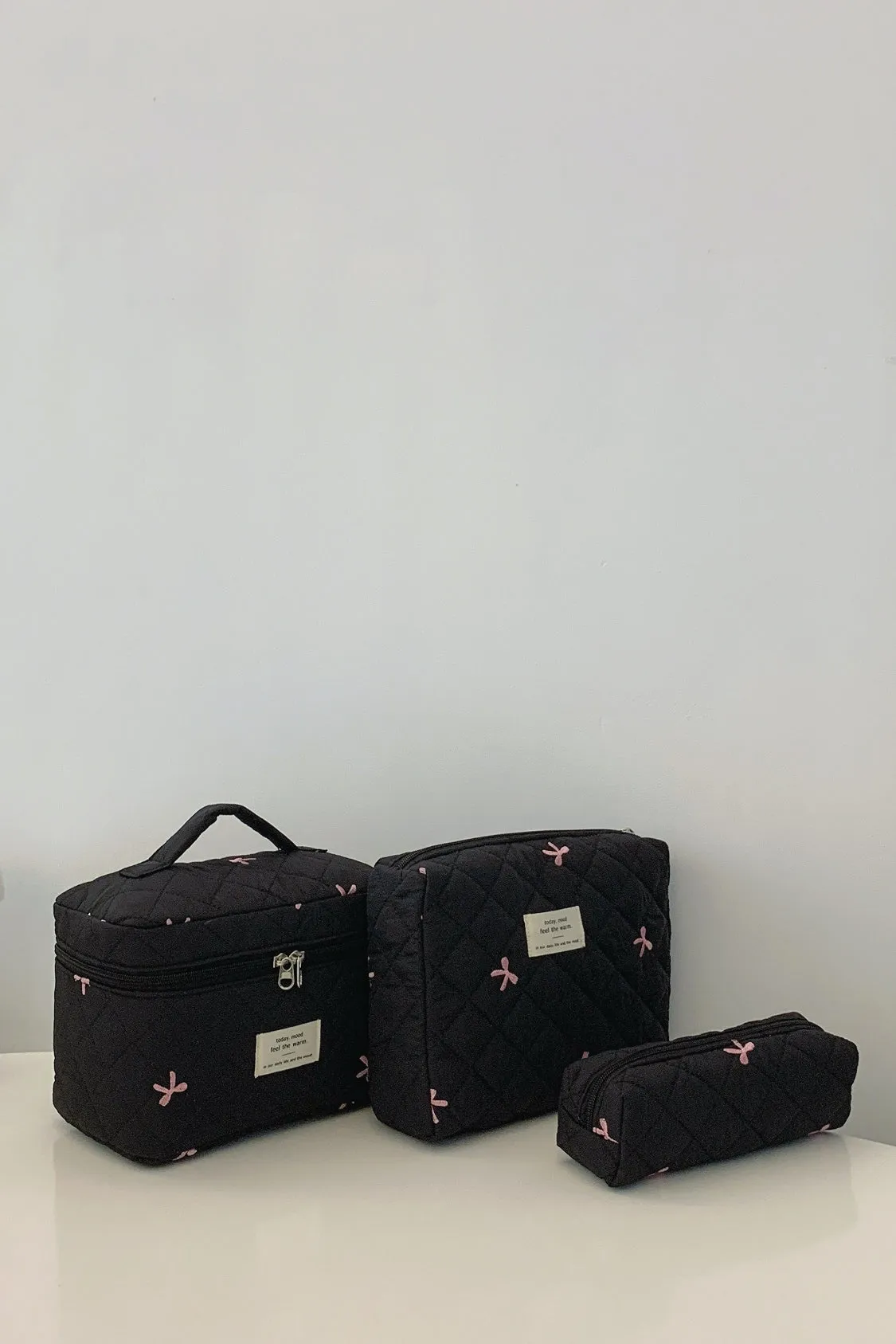 3 Piece Bow Quilted Cloth Storage Bag Set