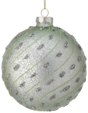 4" Beaded Dots & Stripes Mercury Glass Ball Ornament