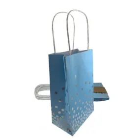 5pk Foil Silver Dots Blue Paper Gift Bags