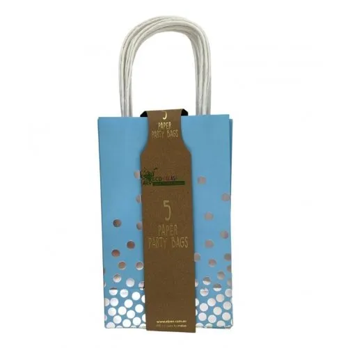 5pk Foil Silver Dots Blue Paper Gift Bags