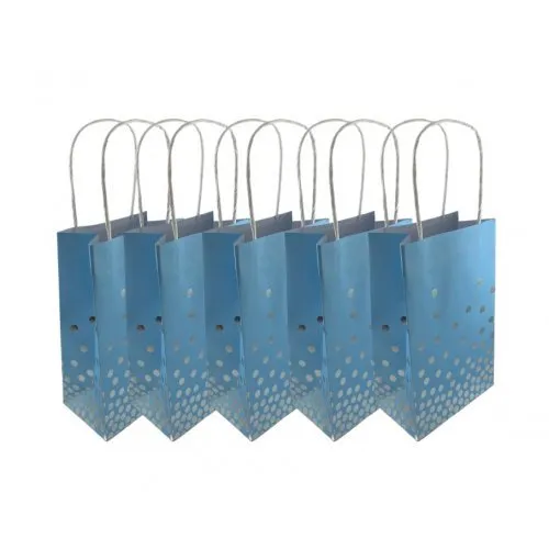 5pk Foil Silver Dots Blue Paper Gift Bags