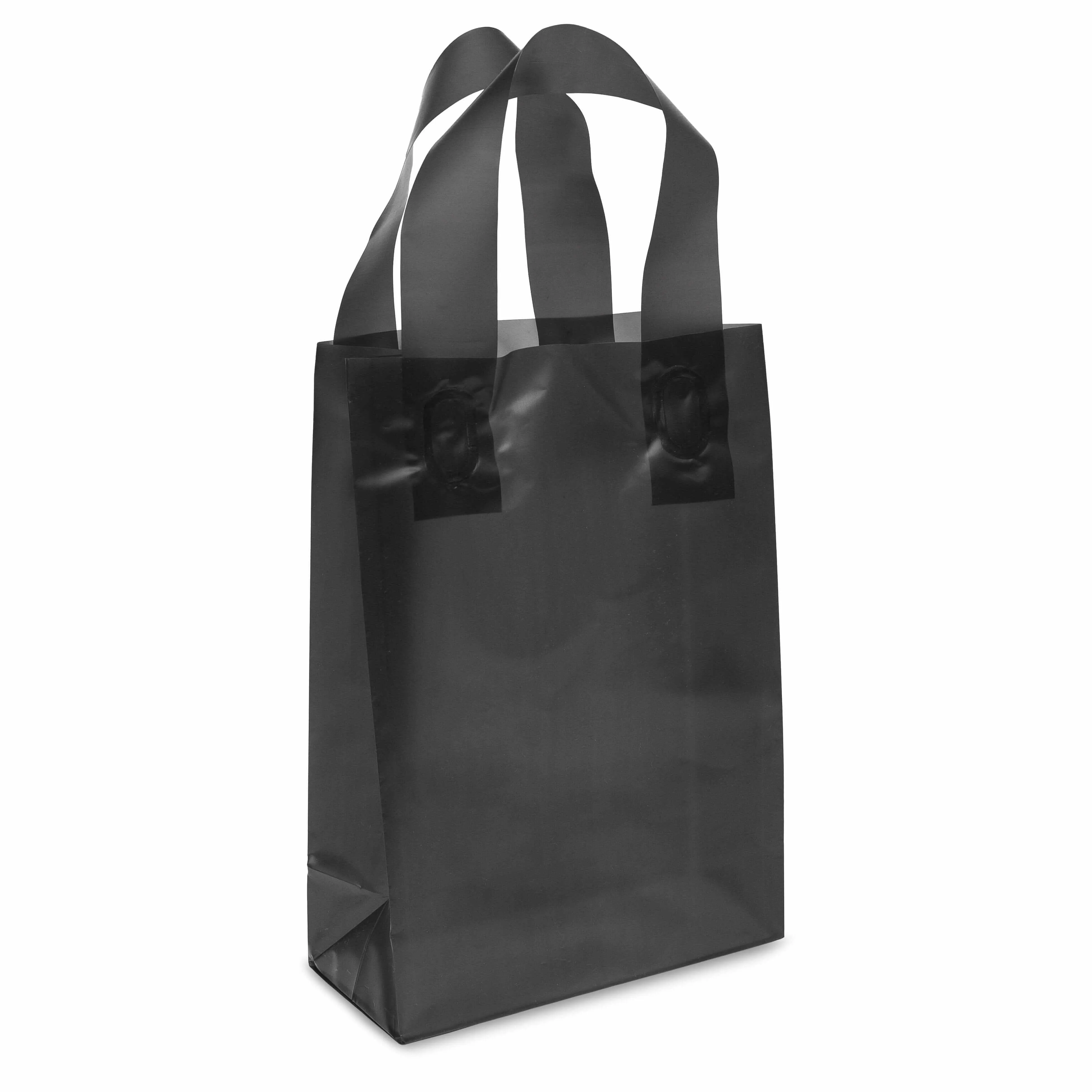 6x3x9 Extra Small Frosted Black Plastic Bags with Handles