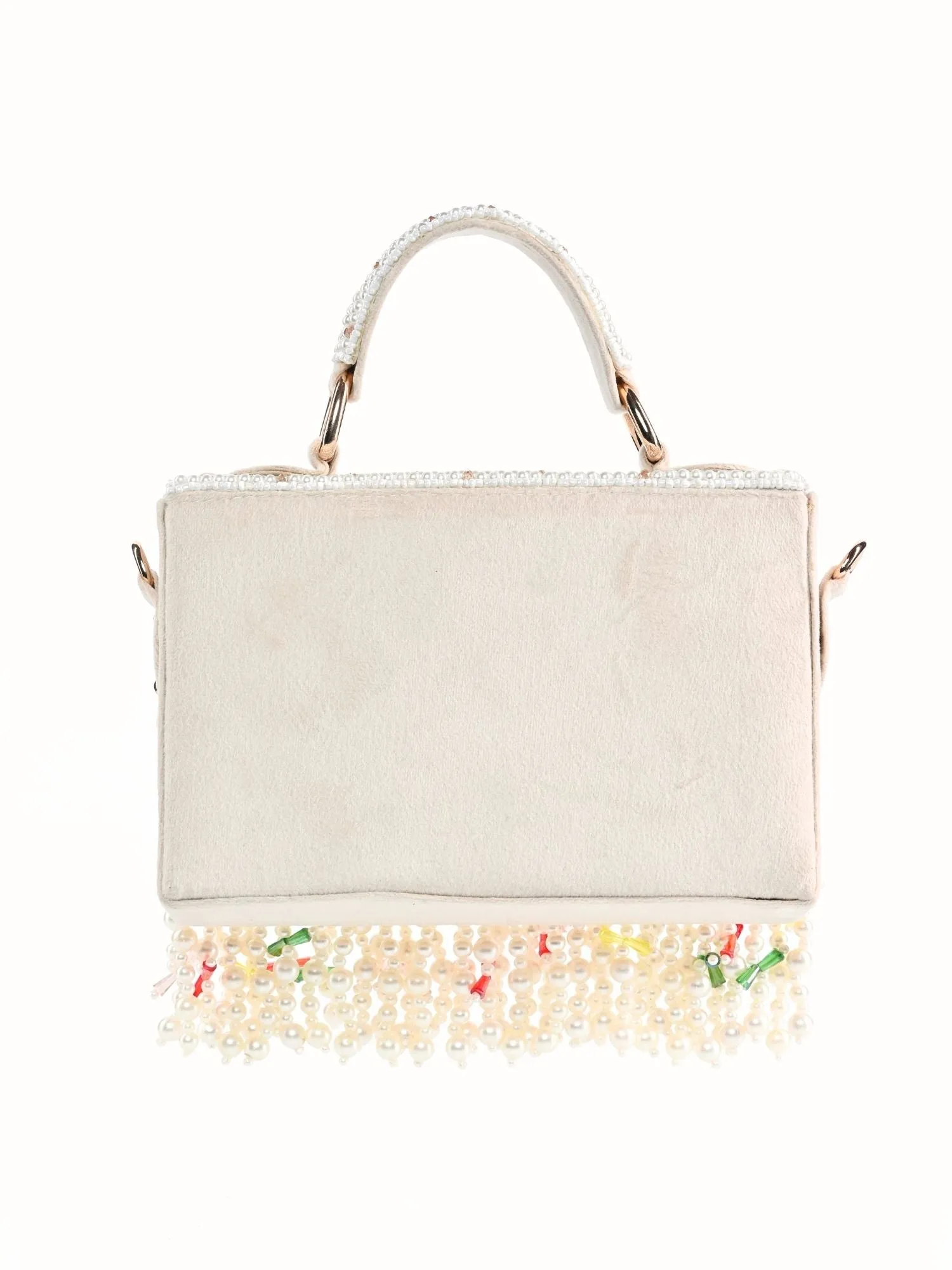 Alia Ivory Suede Embellished Box Bag