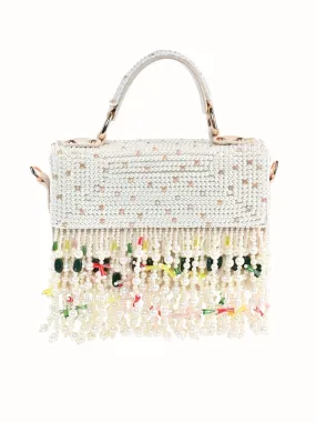 Alia Ivory Suede Embellished Box Bag