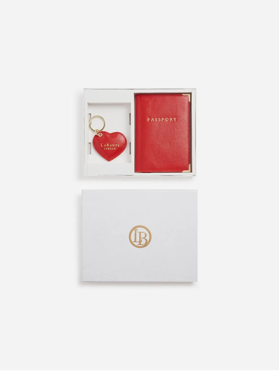 Ash Vegan Leather Passport Holder & Key Chain Gift Box | Red