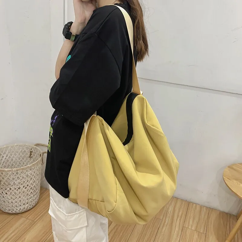 Back To College Deanwangkt Waterproof Nylon Women Shoulder Bag Female Handbag Shopping Bags Unisex Soft Casual Crossbody Bag Solid Color Large Travel Bag