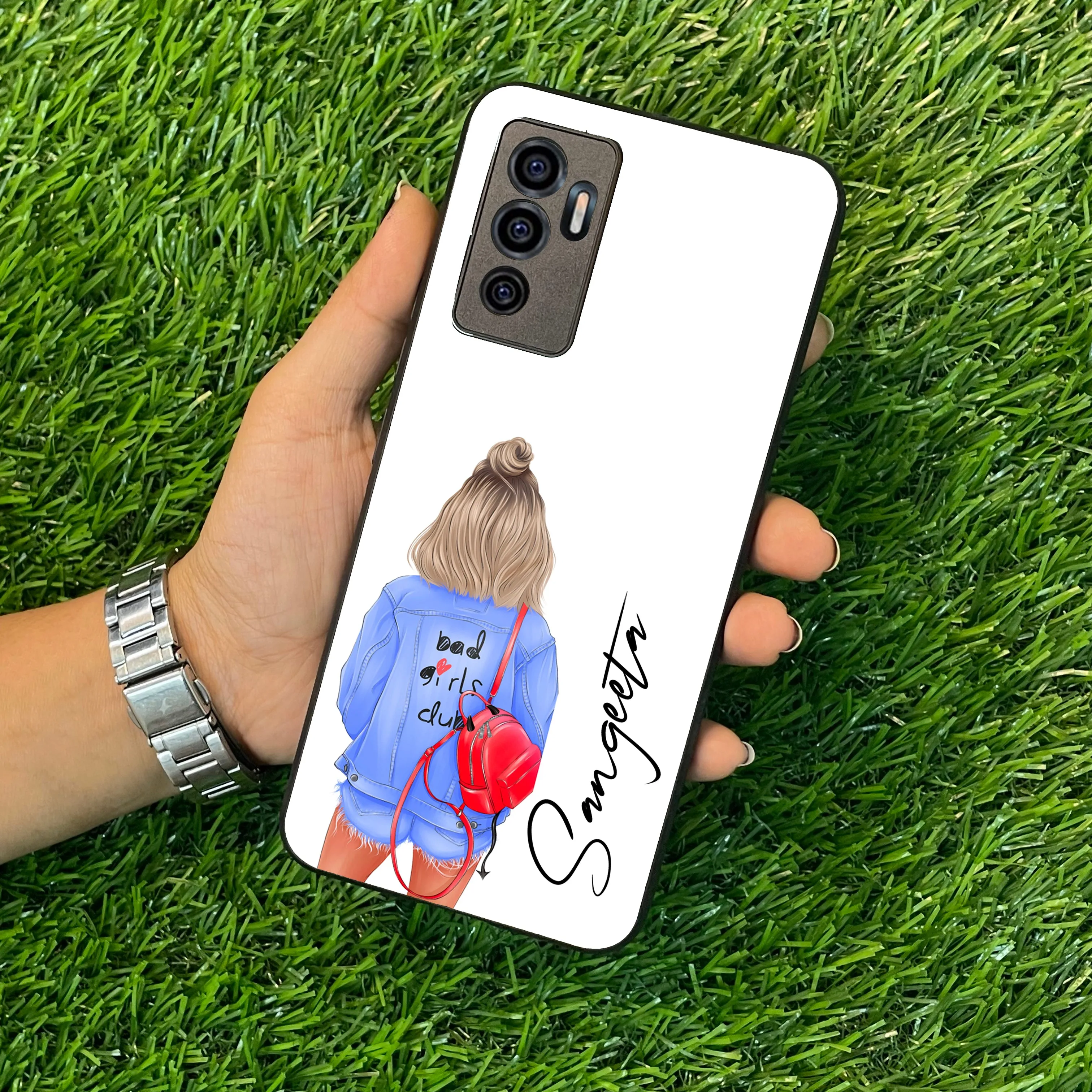 Bag Girl Customize Name Glass Case For Vivo