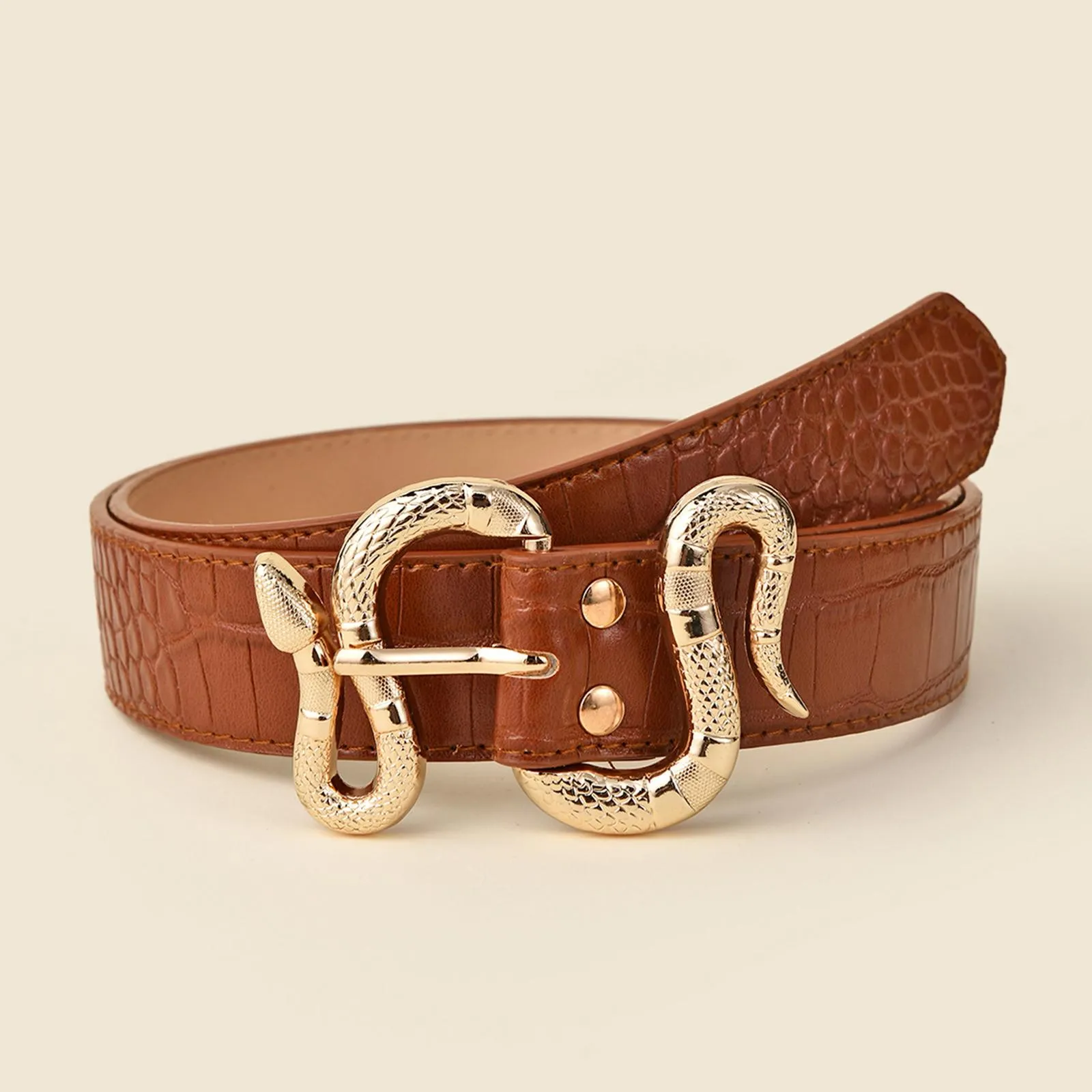 Beatit Women Fashion Waist Belt Snake Design Belt Thin Buckle Leather Waistband