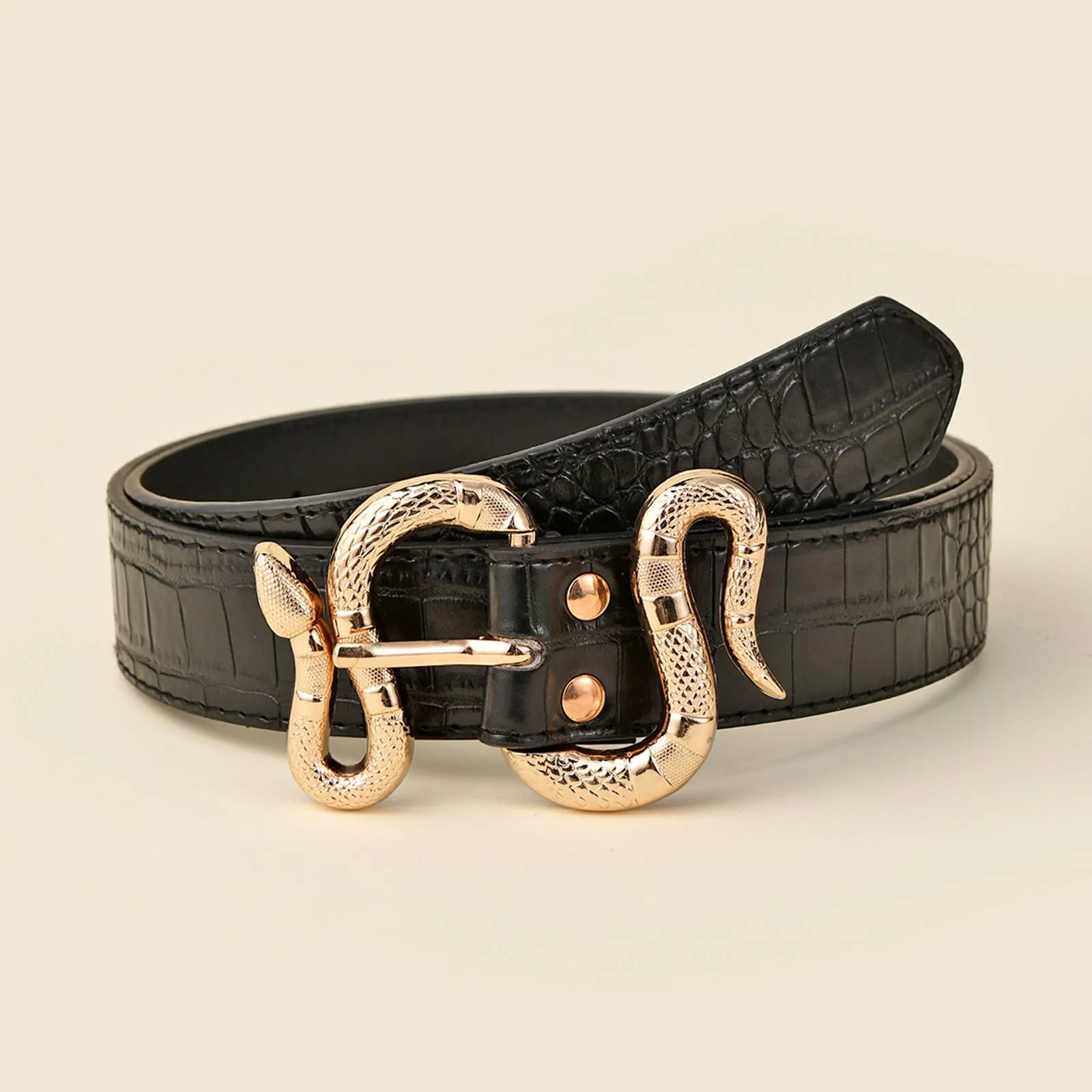 Beatit Women Fashion Waist Belt Snake Design Belt Thin Buckle Leather Waistband