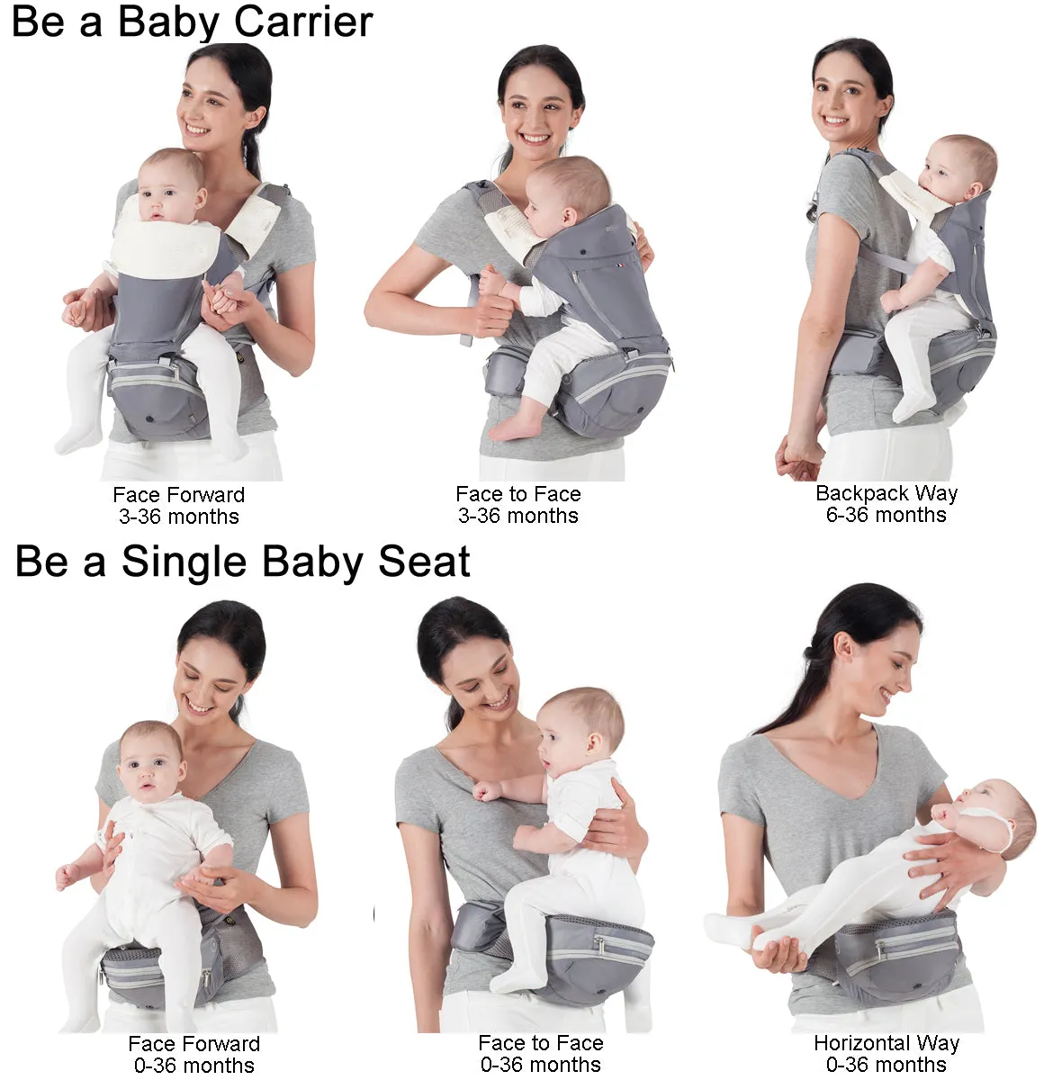 Bebamour Foldable Baby Carrier Hip Seat 6 in 1 Classical Desgined Baby Carrier Backpack 0-36months