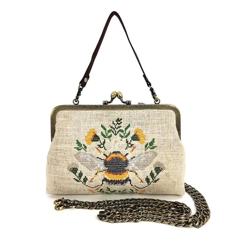 Bee Vintage Kisslock Bag in Linen Blend