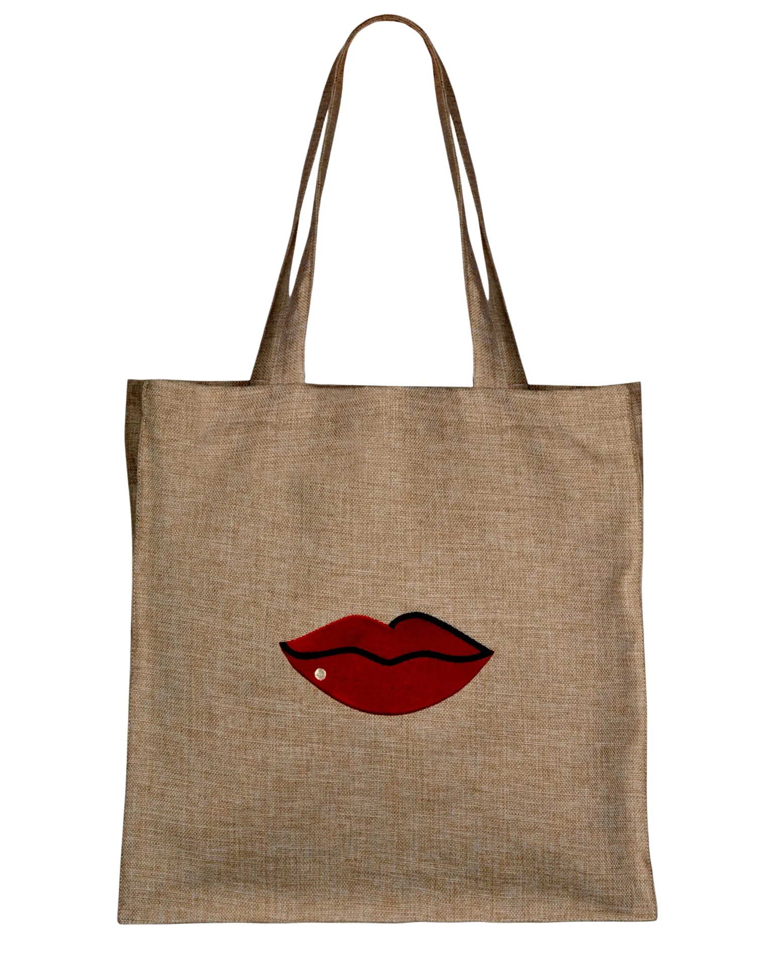 Beige Red Lips Tote Bag