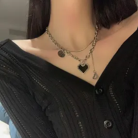 BerriesJam - 2024 Pendant Double Link Chain Metal Heart Necklace