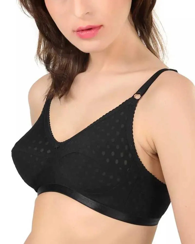 Black Plain Dotted Bra - 1579 - Bodycare - Black