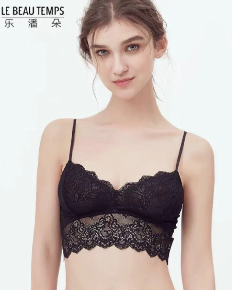 Black Sexy Lace Cotton Bra 9265