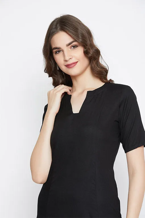 Black Side Ruffle Rayon Dress