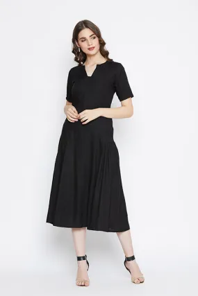 Black Side Ruffle Rayon Dress