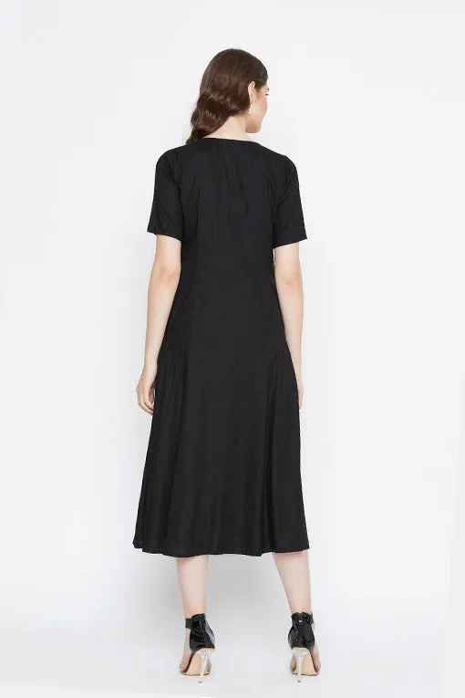 Black Side Ruffle Rayon Dress