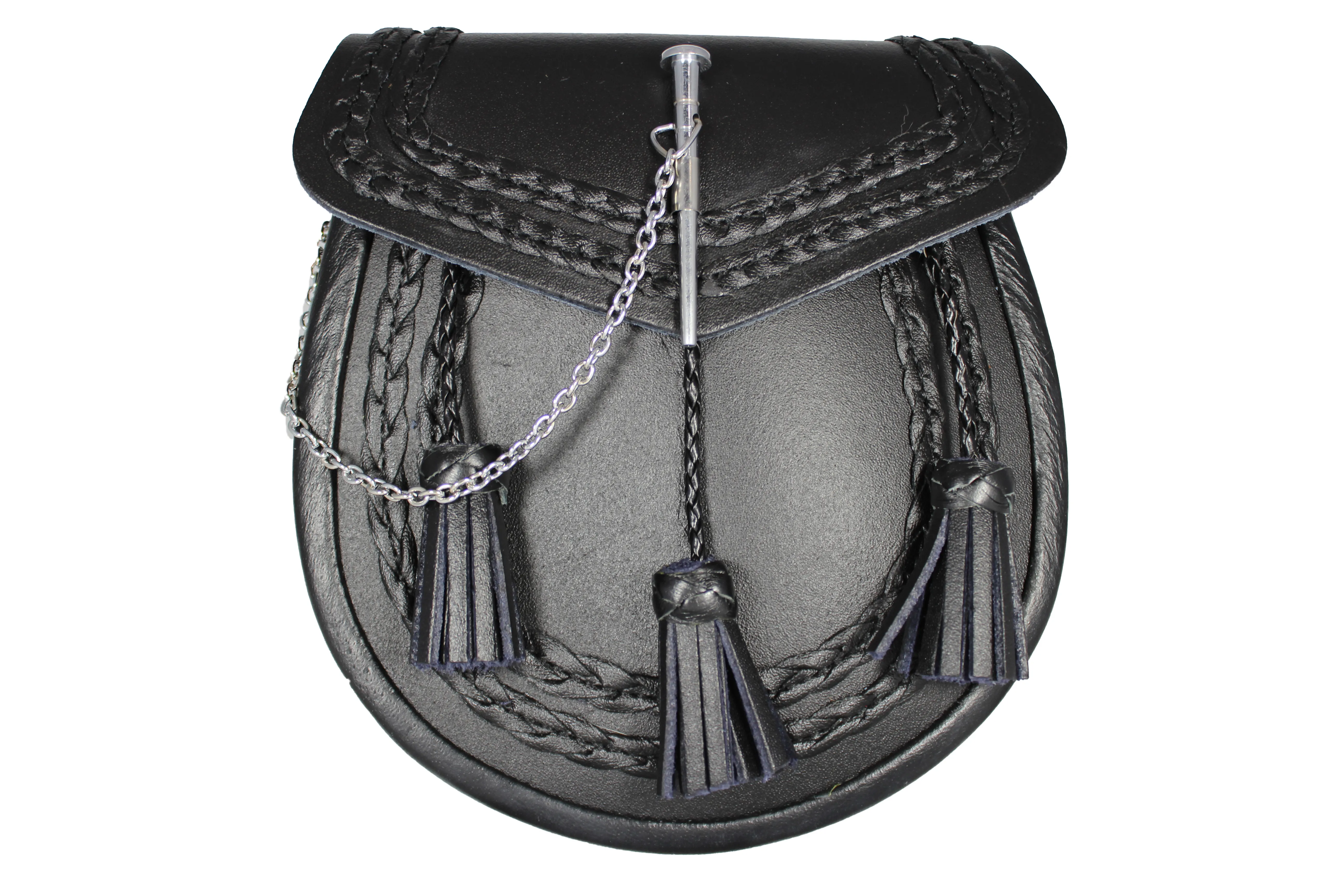 Braided Black Leather Spike Sporran