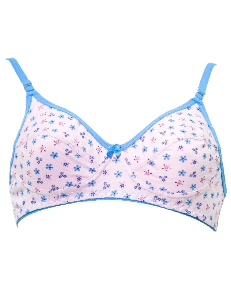 Branded Printed BBG-2005 Comfortable - Non Padded , Non Wired Bra  Pink - Blue Bell Girl