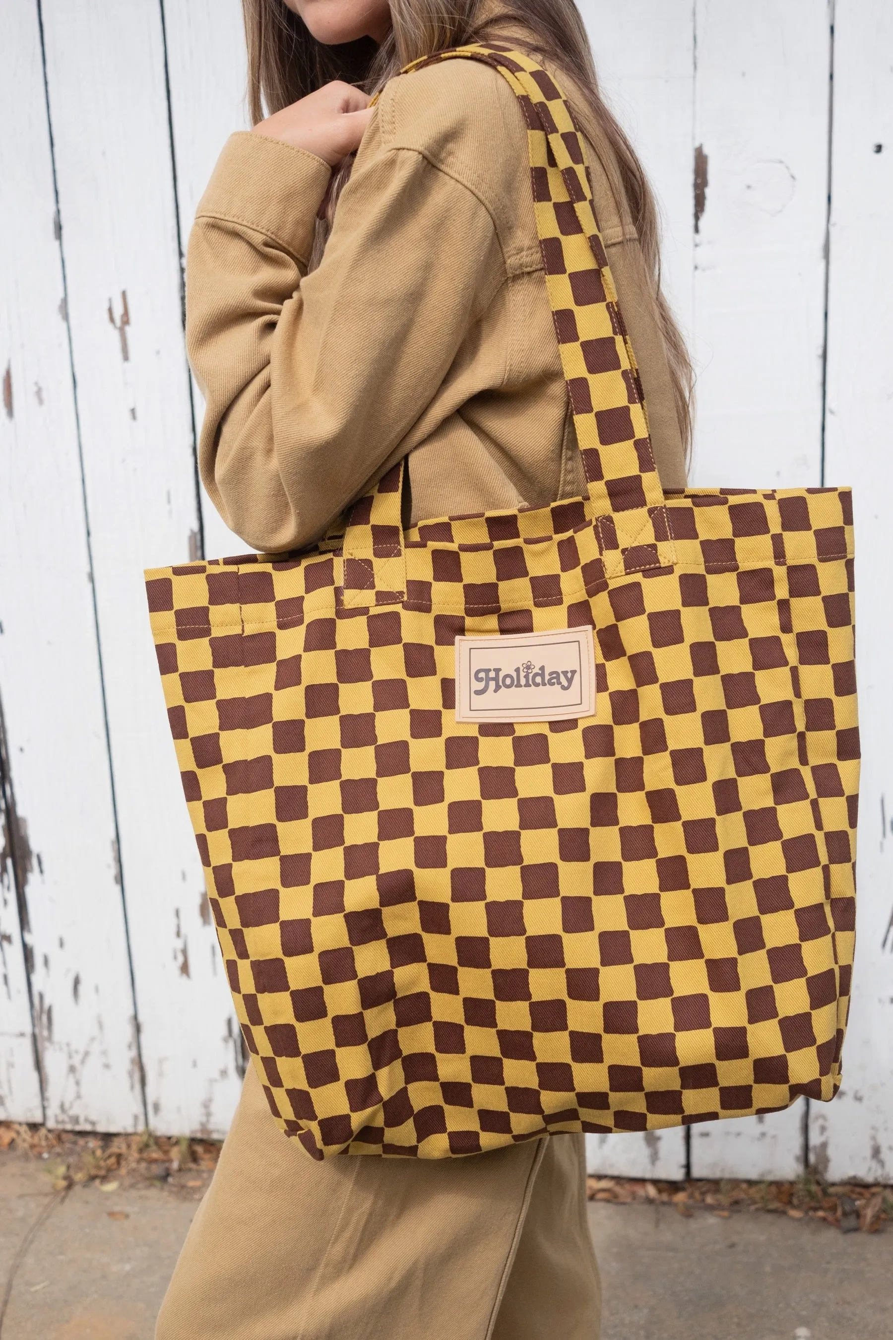 Brown Check Beach Tote