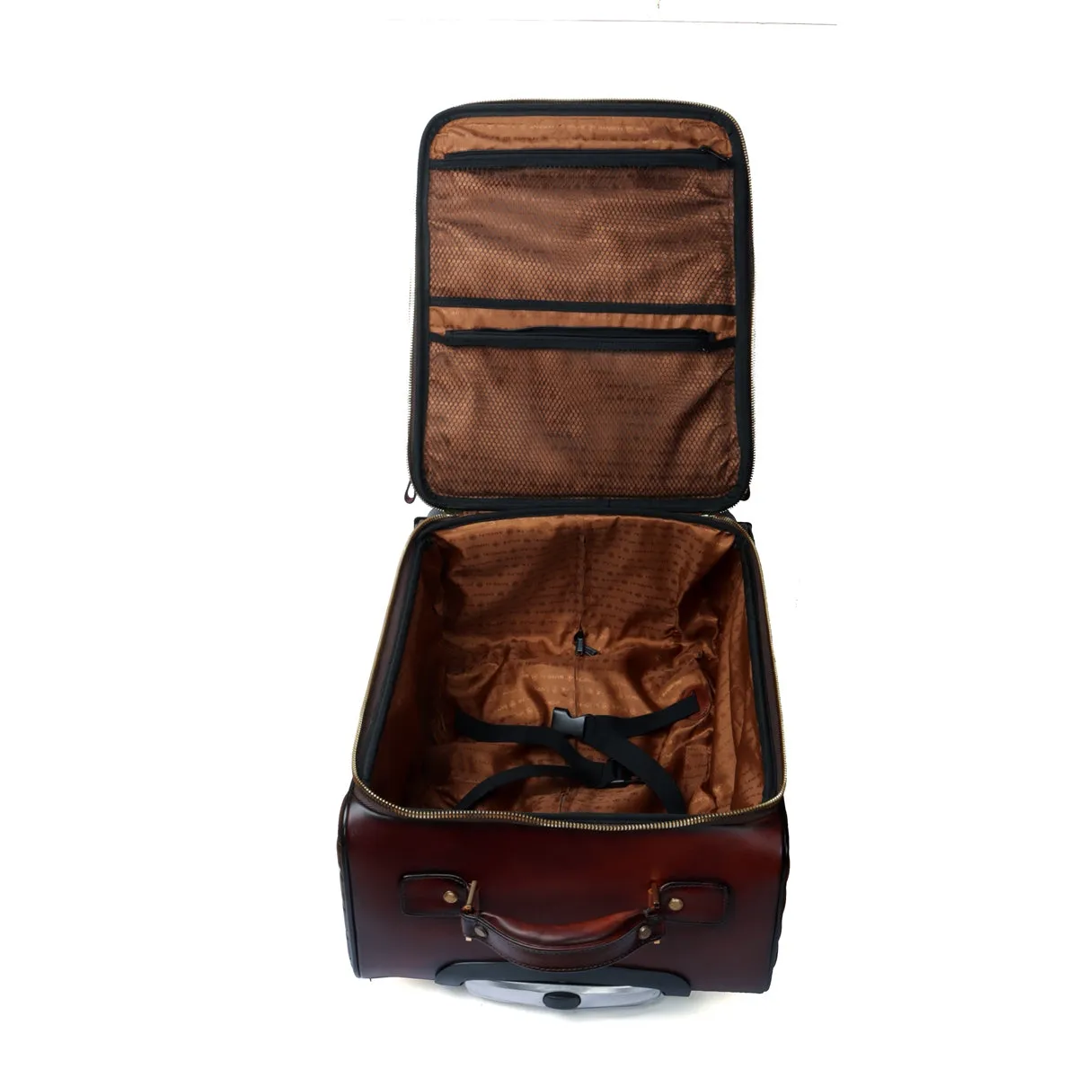 Brown Leather Diamond Stitched Design Trolley Bag