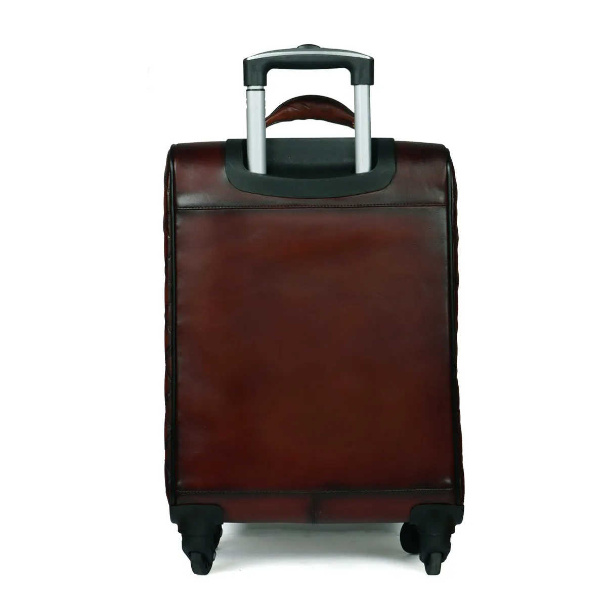 Brown Leather Diamond Stitched Design Trolley Bag