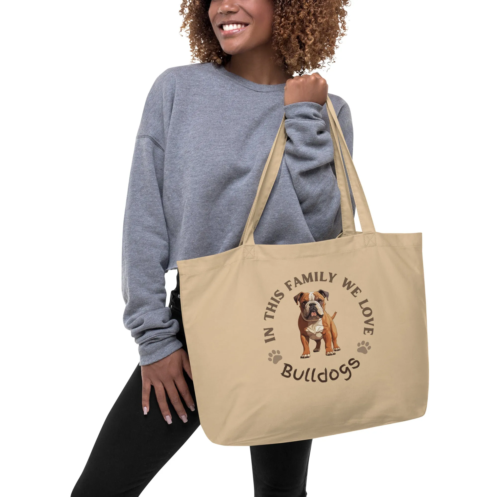 Bulldog Dog, Large organic tote bag