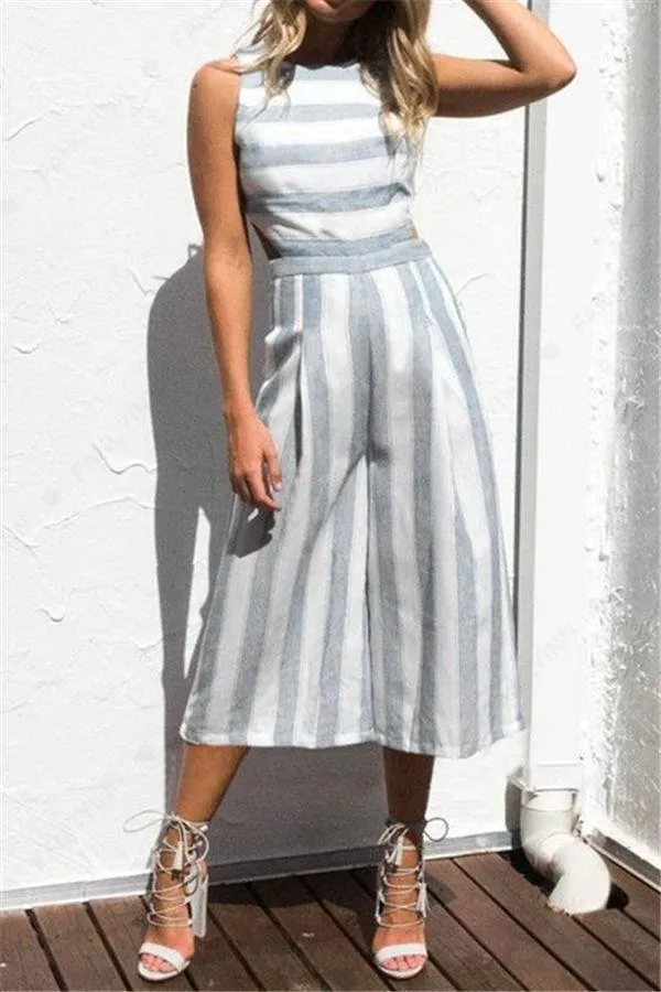 Casual Striped Wide Leg Jumpsuit