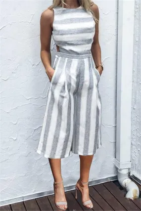 Casual Striped Wide Leg Jumpsuit