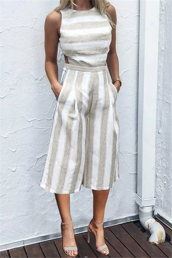 Casual Striped Wide Leg Jumpsuit