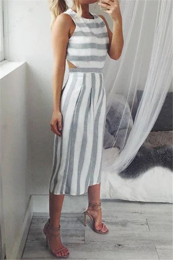 Casual Striped Wide Leg Jumpsuit