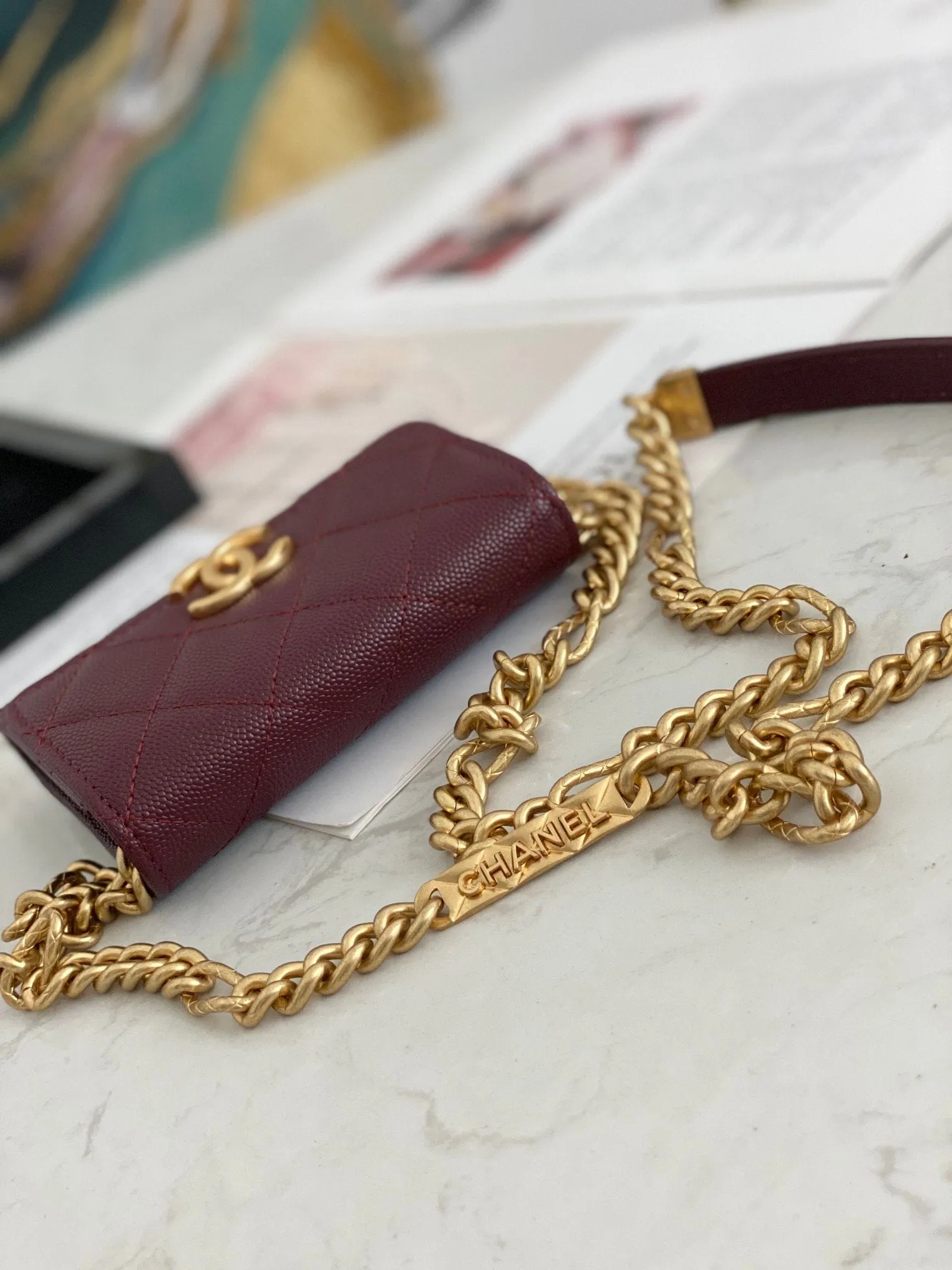 CHLMini Flap Bag Gold Toned Hardware Red For Women 4.7in/12cm