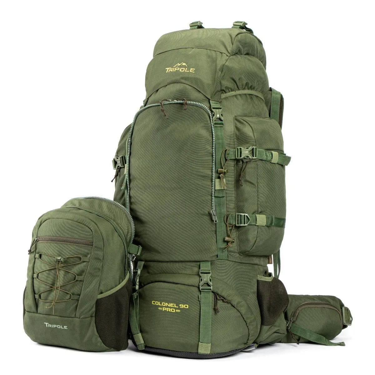 Colonel Pro Metal Frame Rucksack   Detachable Bag & Rain Cover - 90 Litres - Army Green