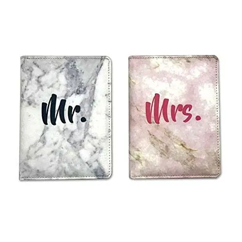 Couple Passport Cover Holder Leather Travel Wallet Case Designer Passport Cover - White And Pink Marble