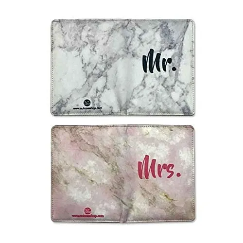 Couple Passport Cover Holder Leather Travel Wallet Case Designer Passport Cover - White And Pink Marble