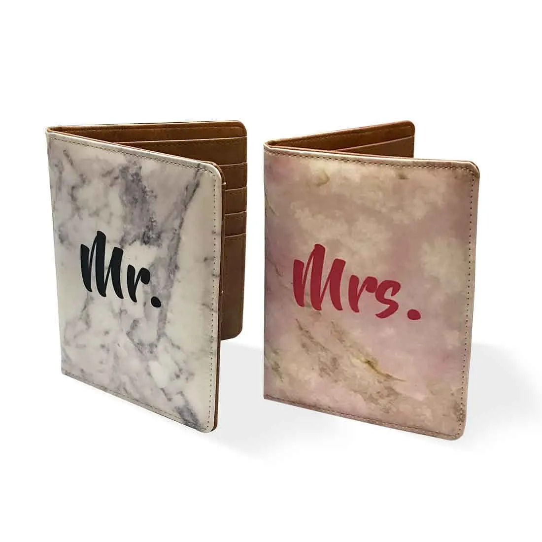 Couple Passport Cover Holder Leather Travel Wallet Case Designer Passport Cover - White And Pink Marble