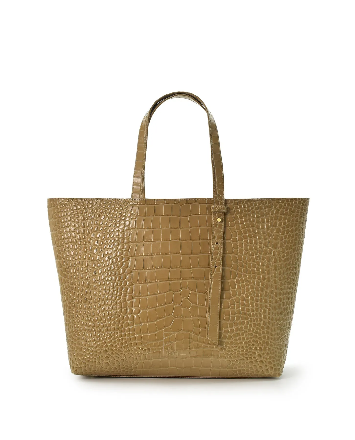 Croco Engraved Leather Shopping Bag Beige