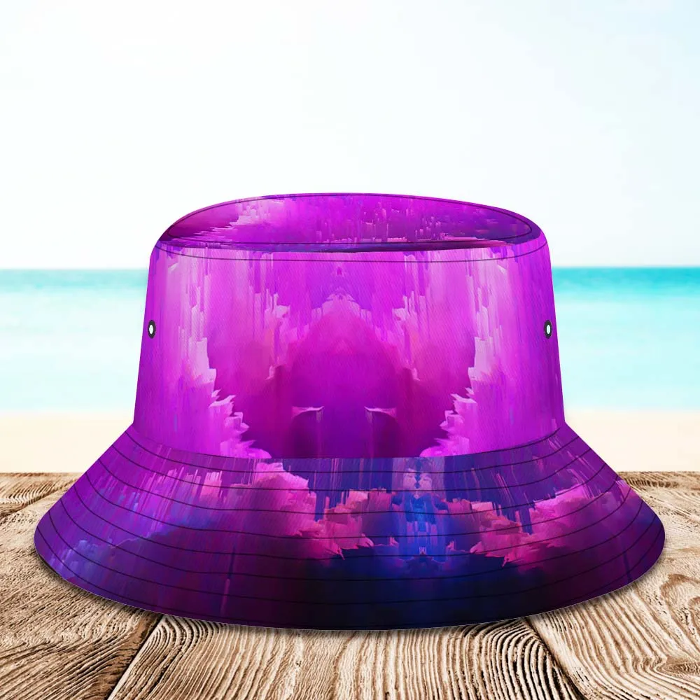 Custom Face Bucket Hat Personalised Hiking Beach Sports Hats Unisex Purple Abstract Texture