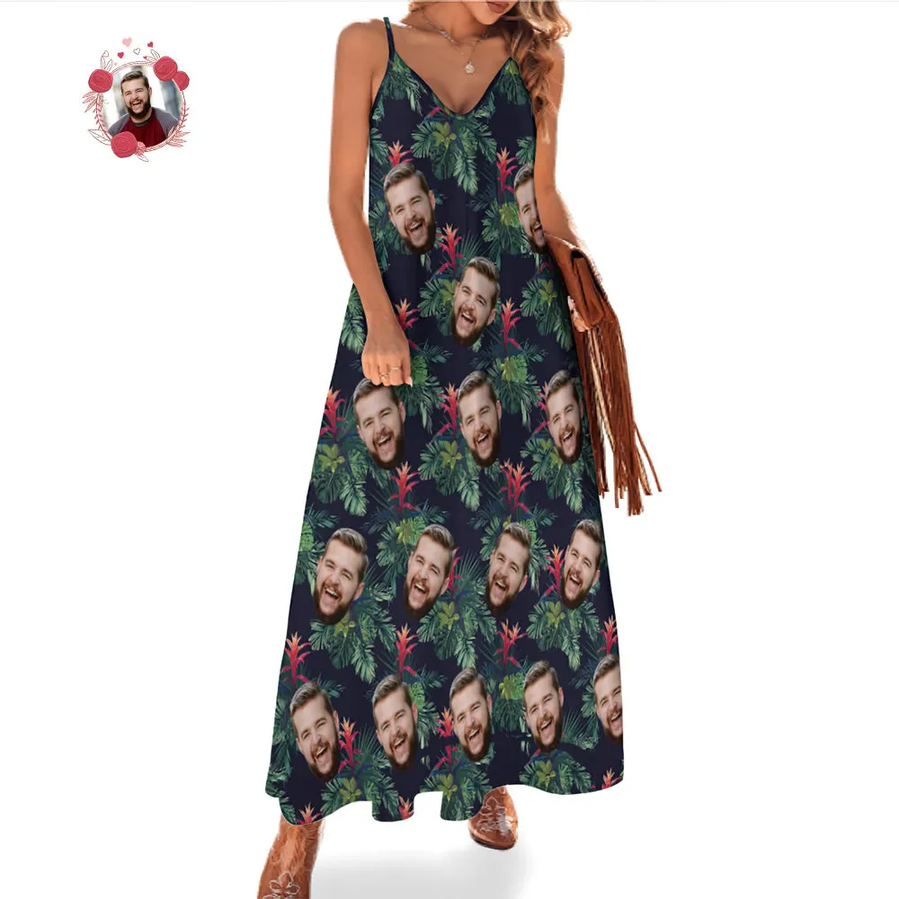 Custom Face Hawaiian Style Bromelia Long Dress And Shirt Couple Outfit