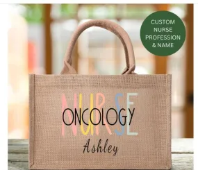 Custom Nurse Profession Reusable Jute Burlap Tote Bag, Nurse Gift