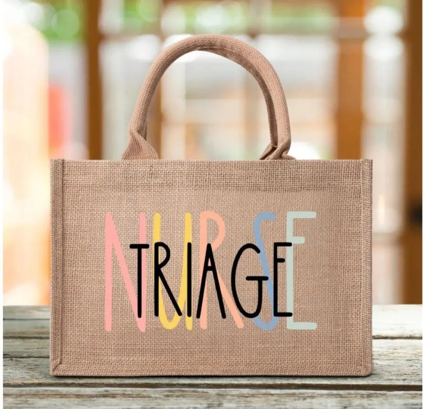 Custom Nurse Profession Reusable Jute Burlap Tote Bag, Nurse Gift