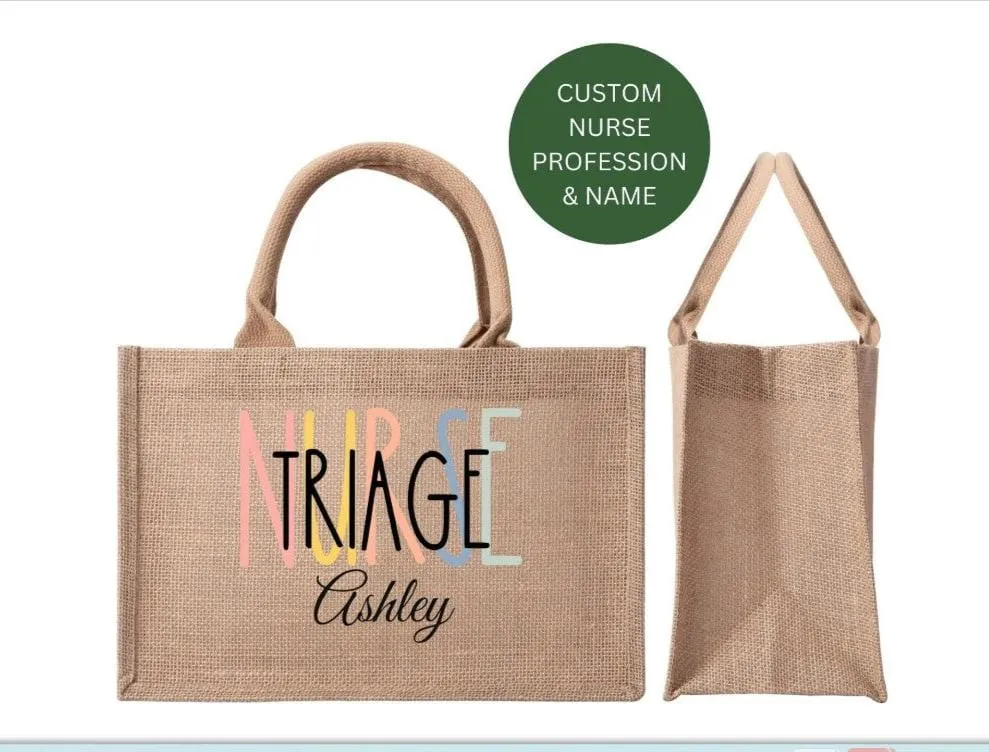 Custom Nurse Profession Reusable Jute Burlap Tote Bag, Nurse Gift