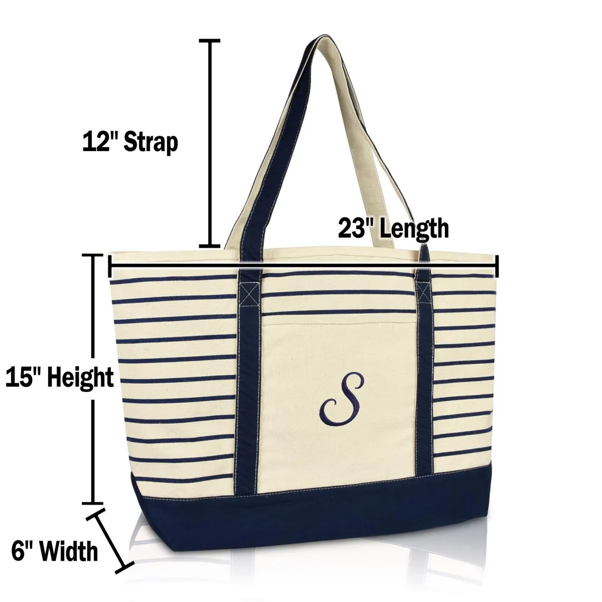 Dalix Striped S-Initial Tote Bag Womens Ballent Letter S