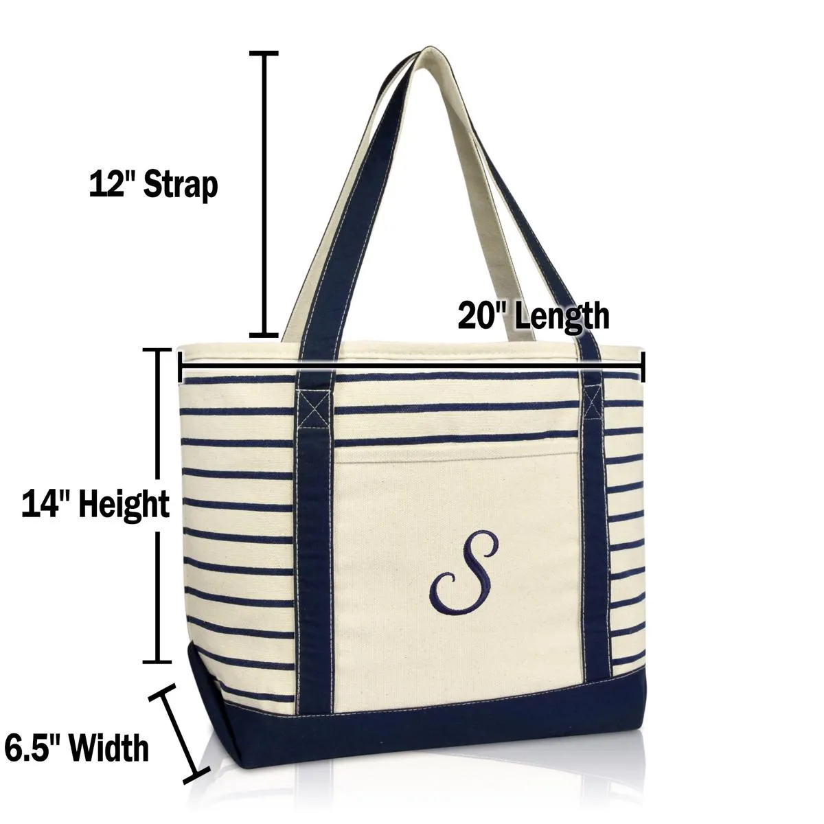 Dalix Striped S-Initial Tote Bag Womens Ballent Letter S